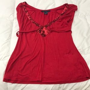 Red cotton, sequin blouse